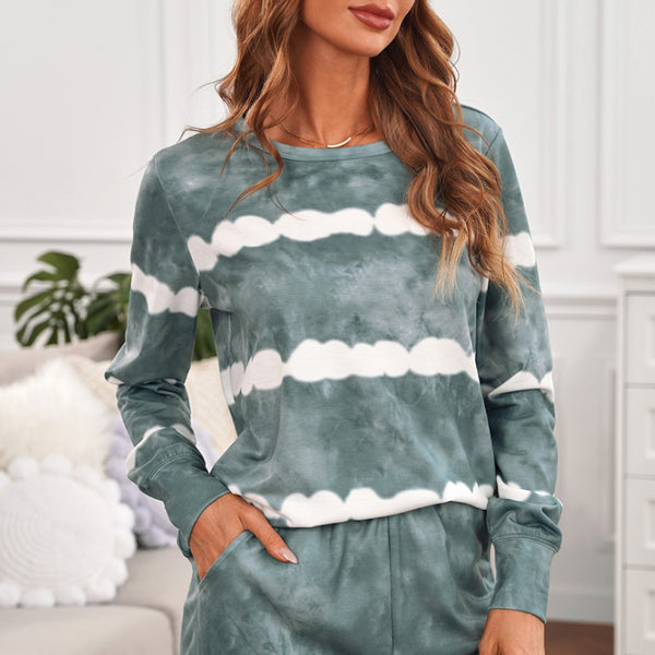 Yocwear Stripes Tie-Dye Long Sleeve Shorts Lounge Set