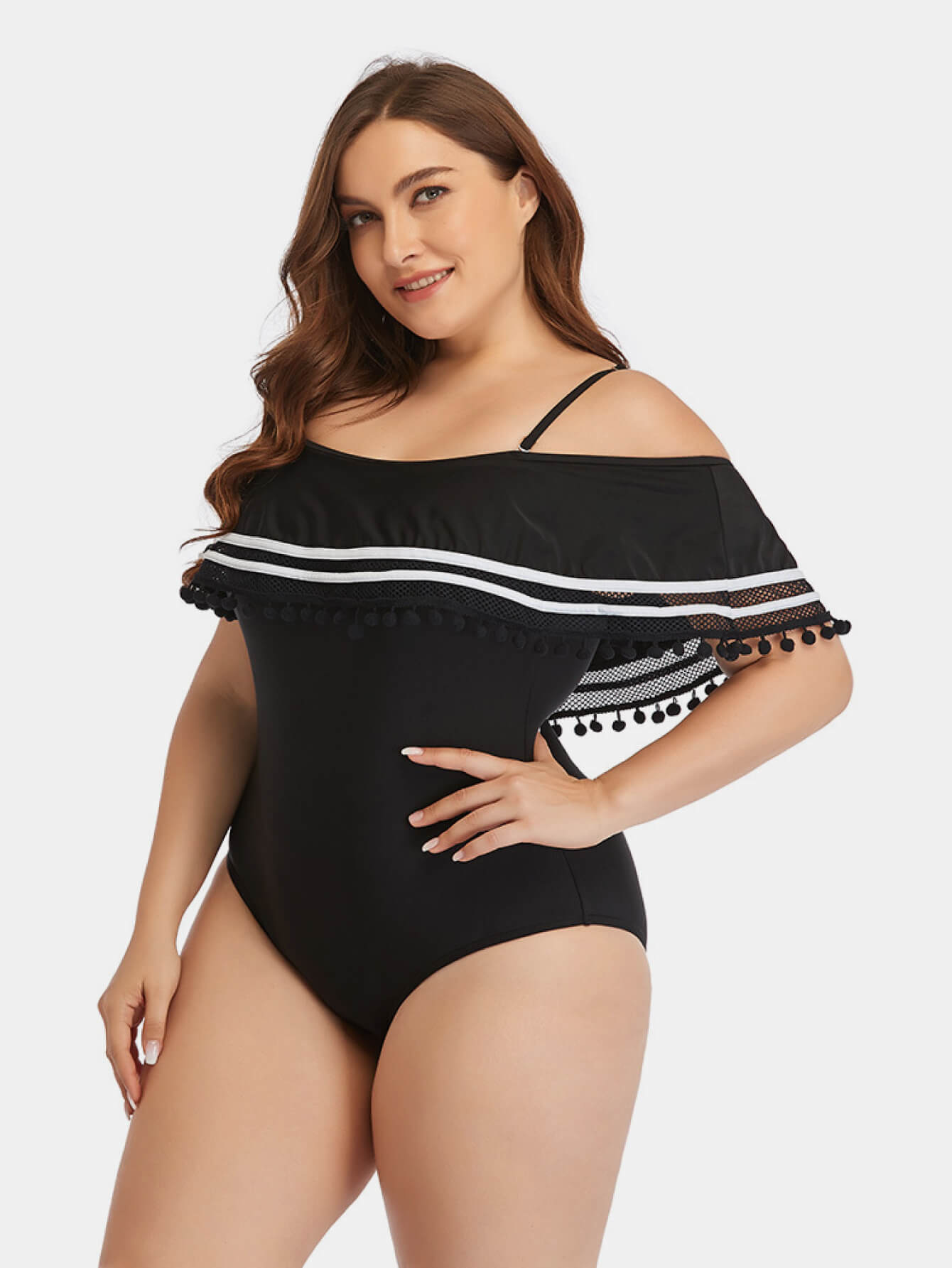 Women Plus Size One Piece Swimsuits Flounce Off Shoulder Tummy Control  Bathing Suits Swimwear 