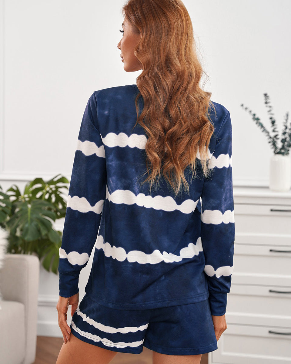 Yocwear Stripes Tie-Dye Long Sleeve Shorts Lounge Set