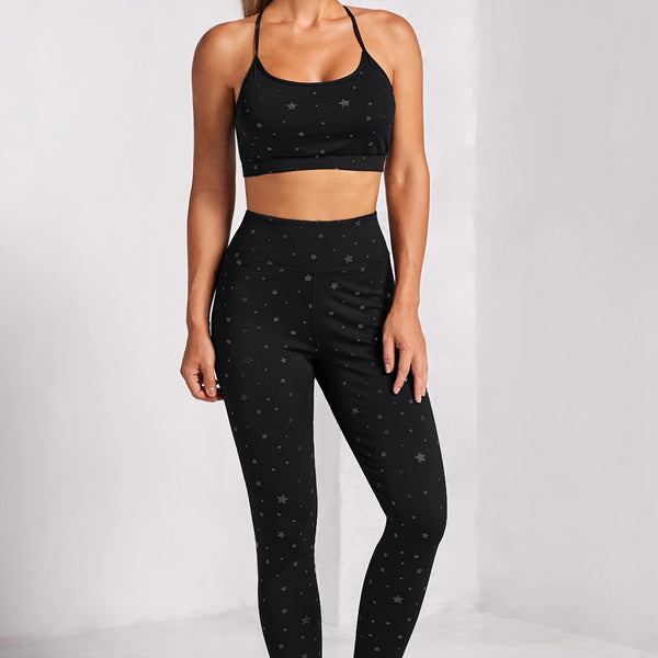 Yocwear Star Detail Prints Sports Bra and Active Leggings Set