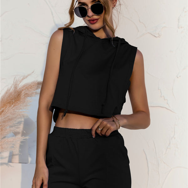 Yocwear Sleeveless Crop Top Hood and Shorts Set