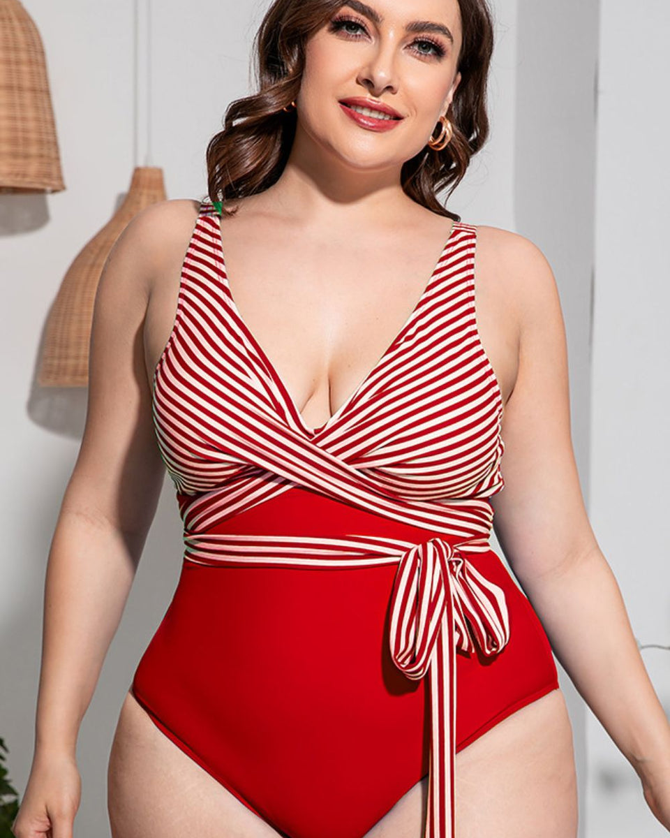 Yocwear Cross Tie-waist Striped Swimsuit