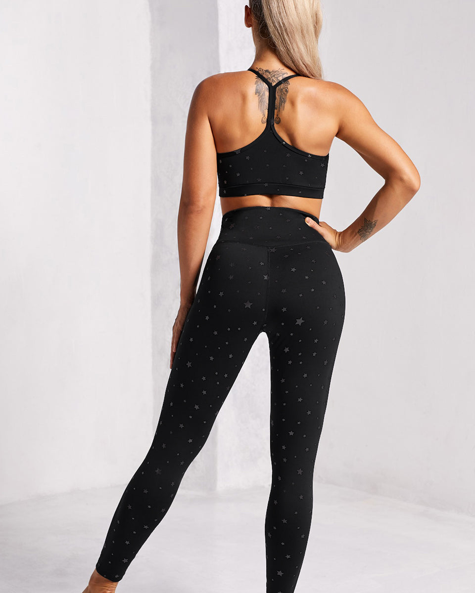 Yocwear Star Detail Prints Sports Bra and Active Leggings Set