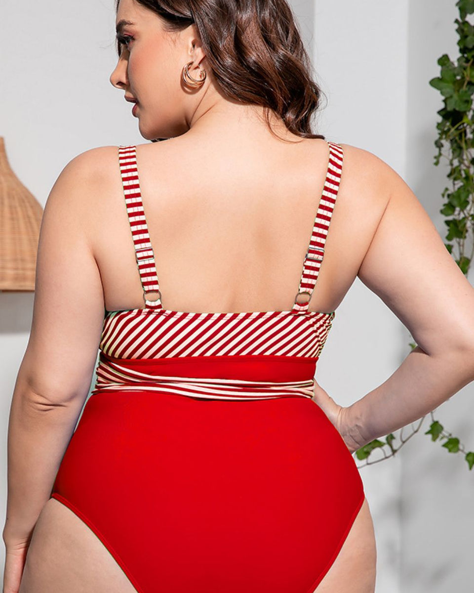 Yocwear Cross Tie-waist Striped Swimsuit