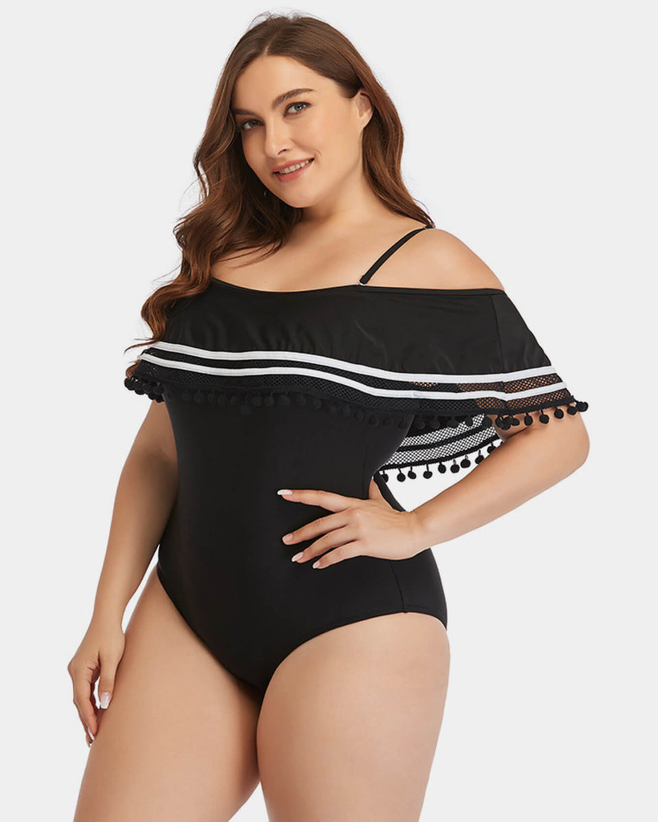 Yocwear Off-Shoulder Striped One-Piece Swimsuit