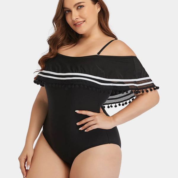 Yocwear Off-Shoulder Striped One-Piece Swimsuit