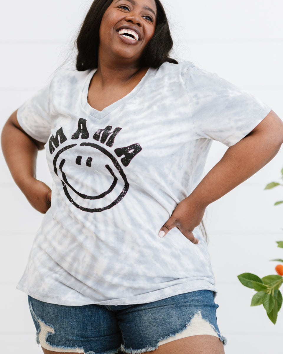 Yocwear MAMA Smiley Print Tie-Dye Tee Shirt