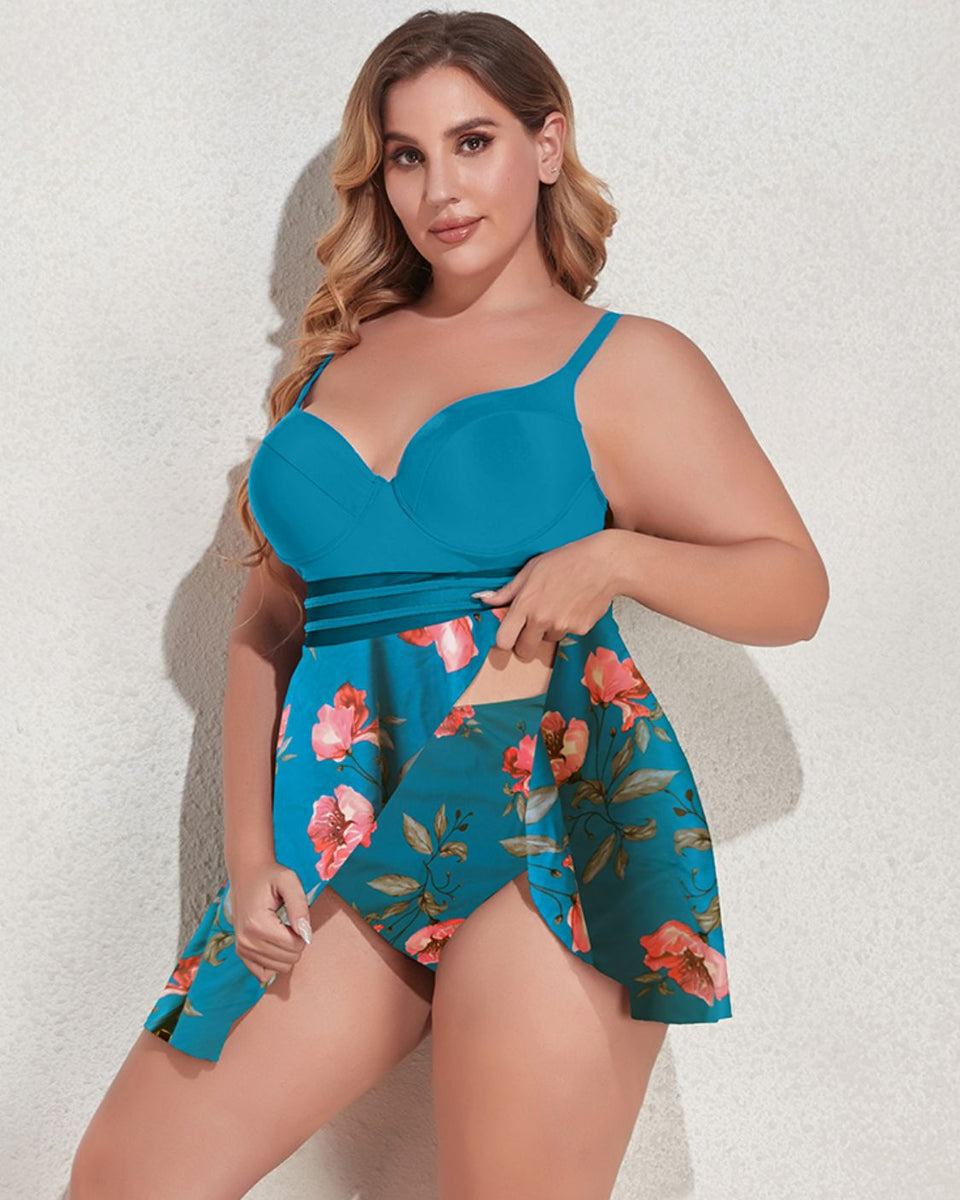 Yocwear Meshly Printed Dress and High waisted Bottoms Set