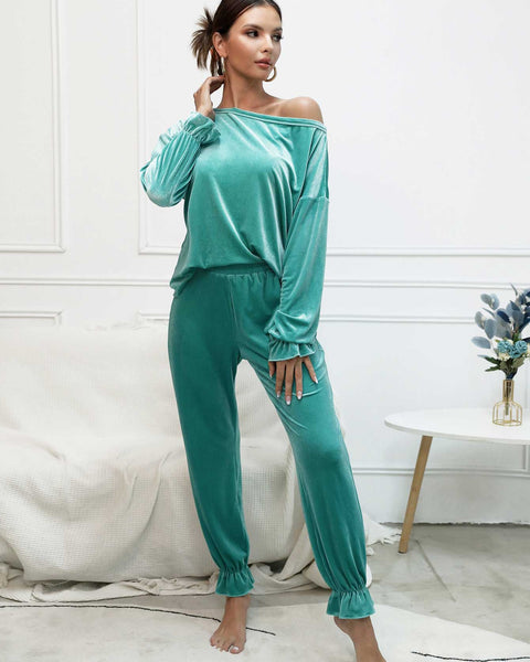 Yocwear One Side Off Shoulder Top and Pants Lounge Set