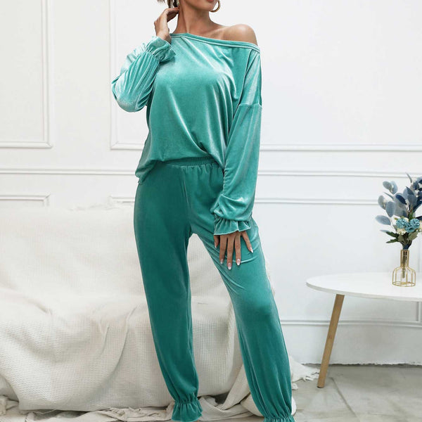 Yocwear One Side Off Shoulder Top and Pants Lounge Set