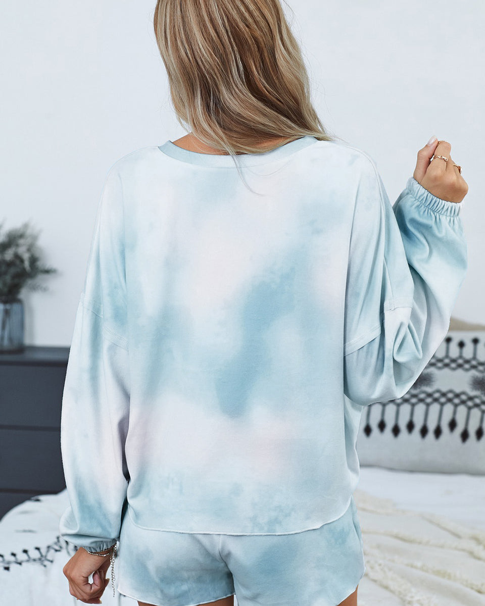 Yocwear Button Down Tie-Dye Drawstring Shorts Loungewear Set