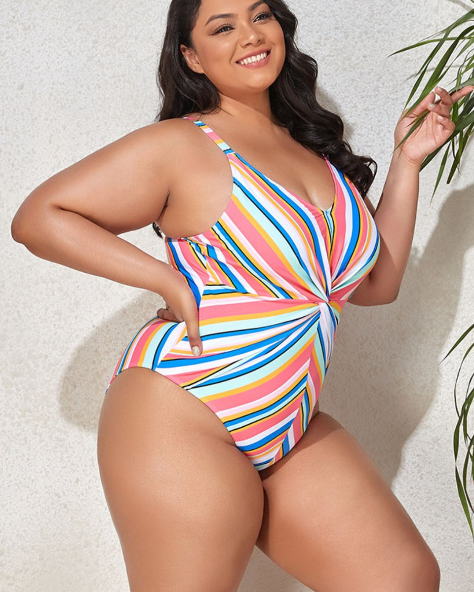 Yocwear Vibrant Stripes Twisted One-Piece Swimsuit
