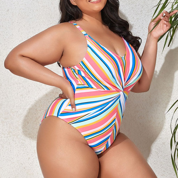 Yocwear Vibrant Stripes Twisted One-Piece Swimsuit