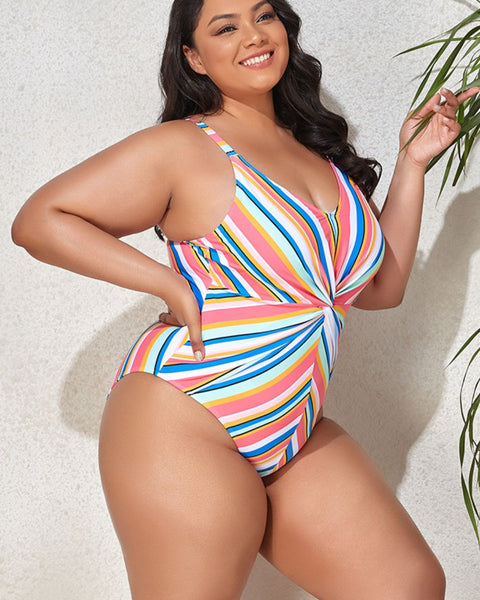 Yocwear Vibrant Stripes Twisted One-Piece Swimsuit