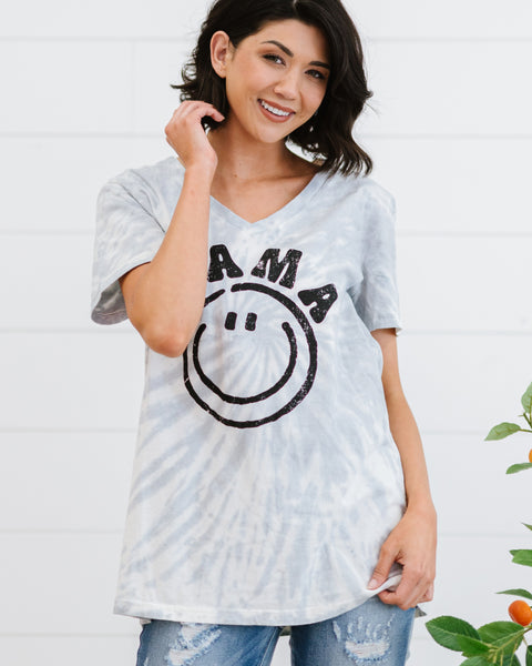 Yocwear MAMA Smiley Print Tie-Dye Tee Shirt