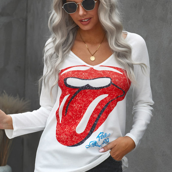 Yocwear Big Lips Print V-neck T-Shirt