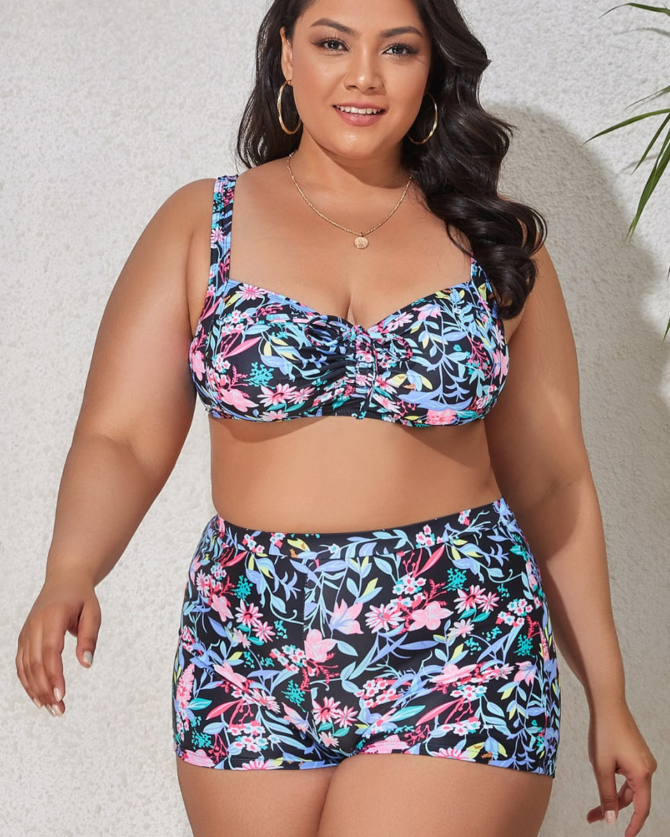 Yocwear Black Drawstring Top Two-Piece Swimsuit