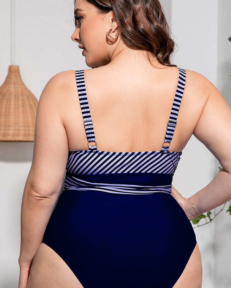 Yocwear Cross Tie-waist Striped Swimsuit