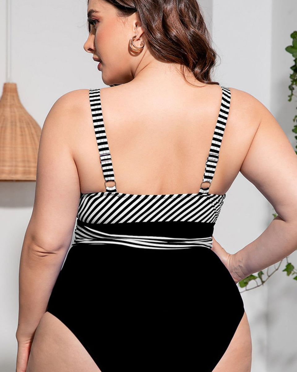 Yocwear Cross Tie-waist Striped Swimsuit