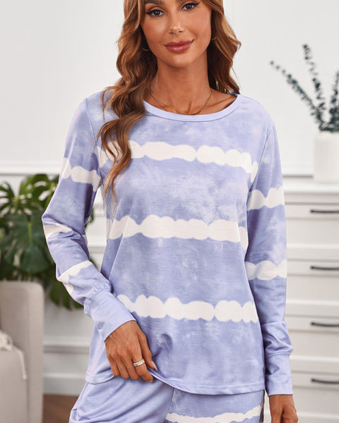 Yocwear Stripes Tie-Dye Long Sleeve Shorts Lounge Set