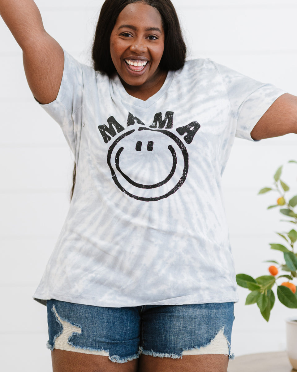 Yocwear MAMA Smiley Print Tie-Dye Tee Shirt