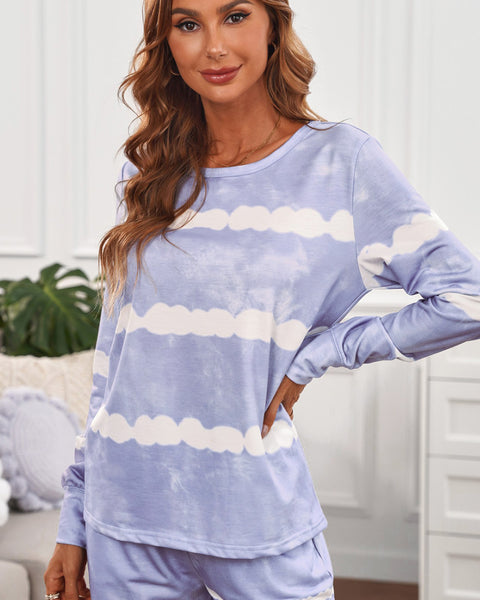 Yocwear Stripes Tie-Dye Long Sleeve Shorts Lounge Set