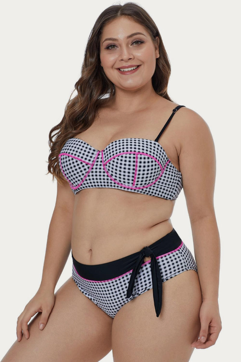 Yocwear Sexy Back Checkered Print Bikini Set