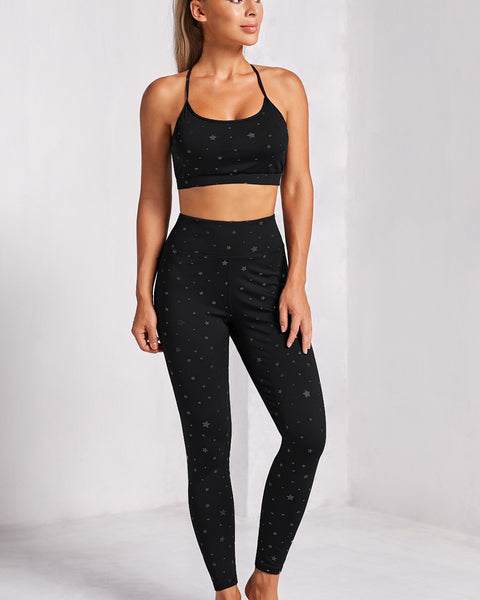 Yocwear Star Detail Prints Sports Bra and Active Leggings Set